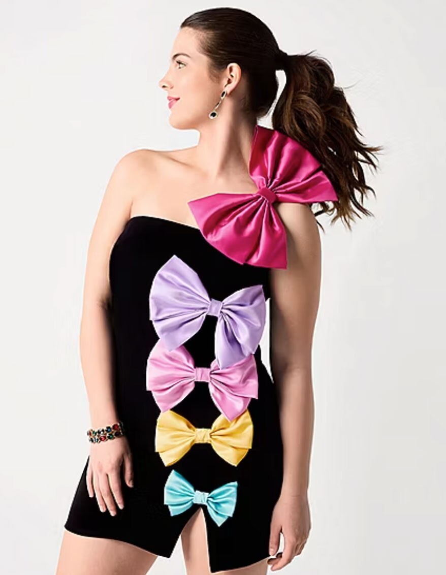 Johnny Wujek X Prom Collection Black Multi Color Bow Mini Dress Size S