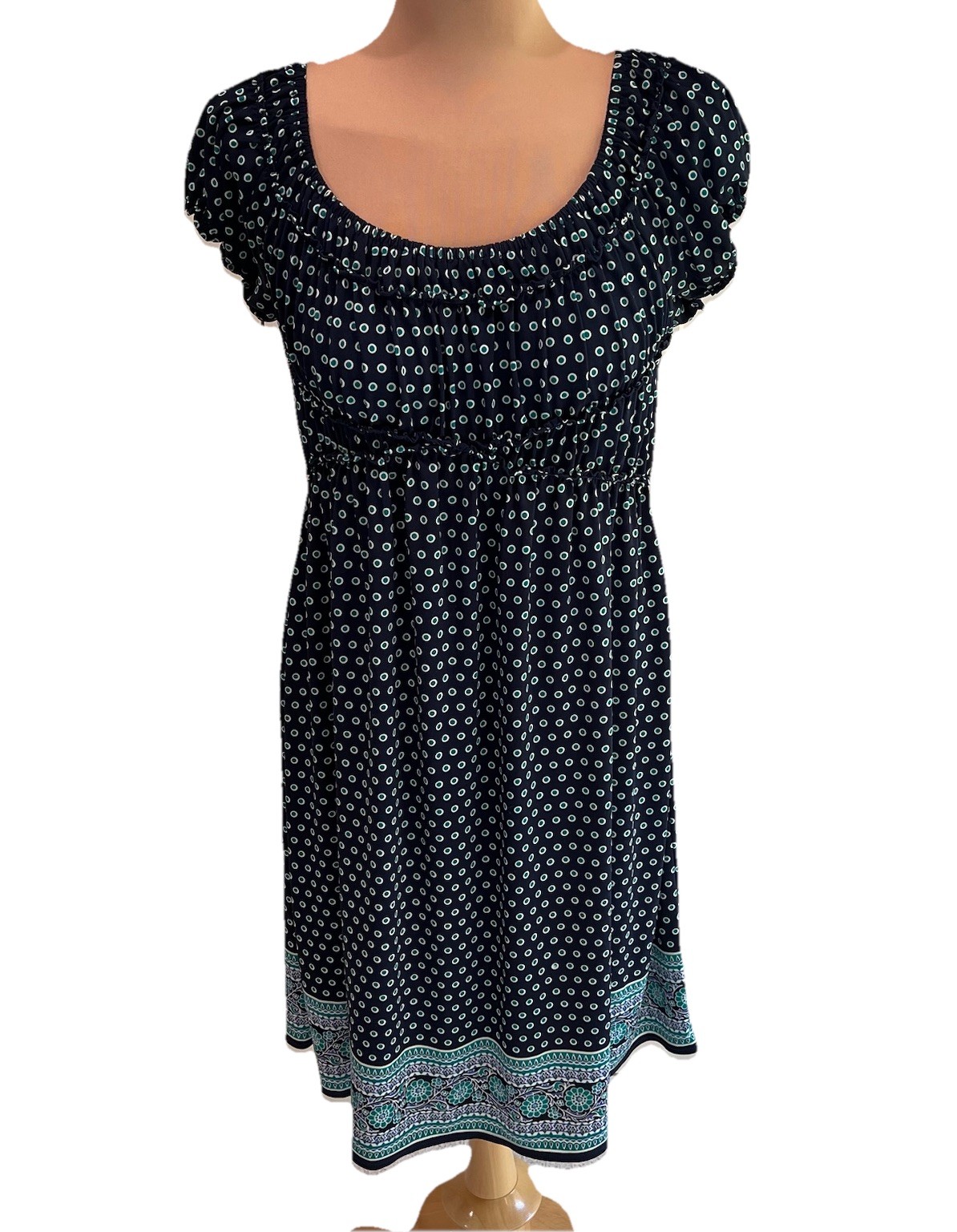 Studio M Empire Waist Dress Size Medium Polka Dot Floral Babydoll Peasant Y2K