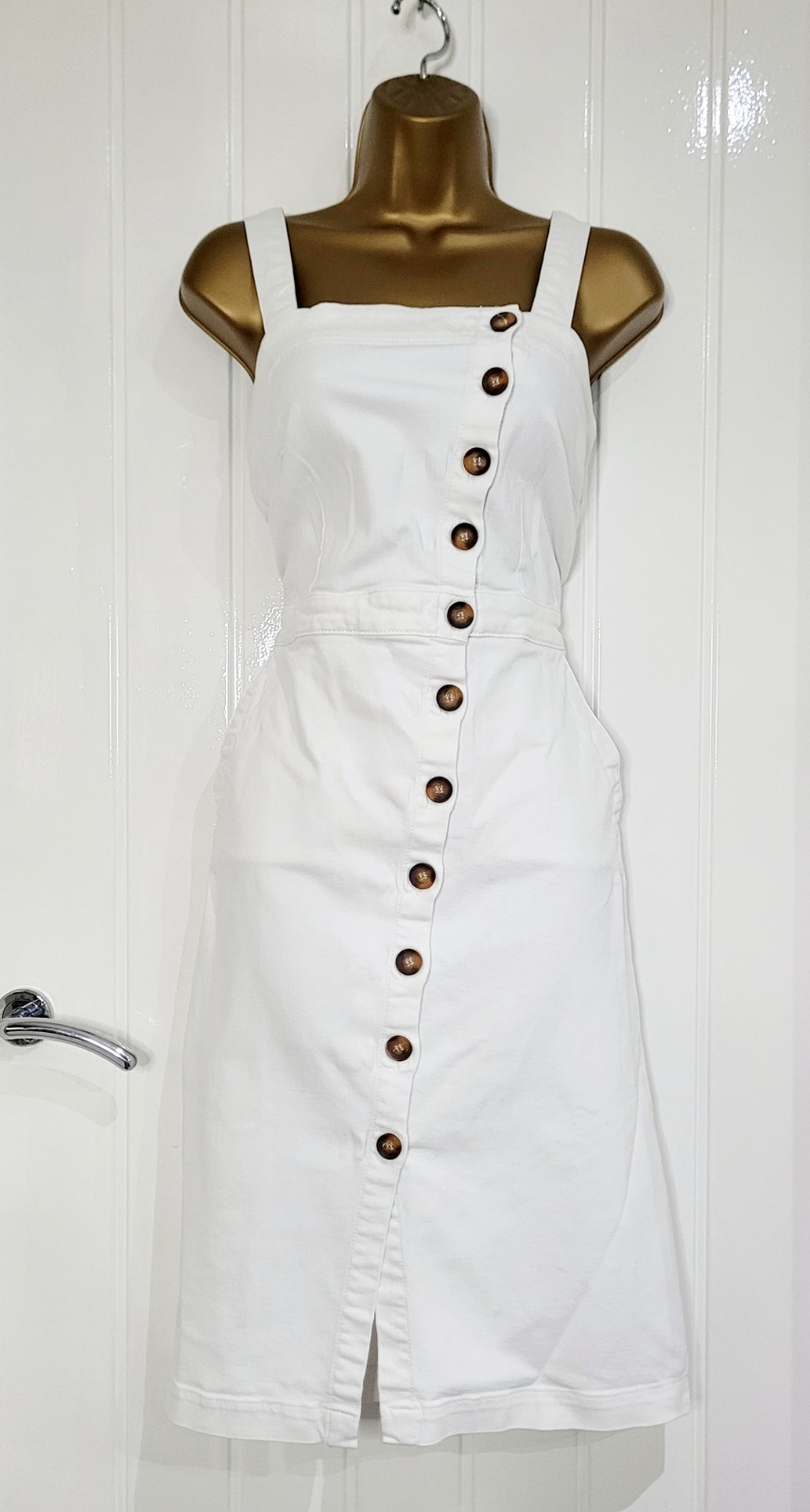 Monsoon Size UK 8 White button front denim summer dress casual holiday VGC