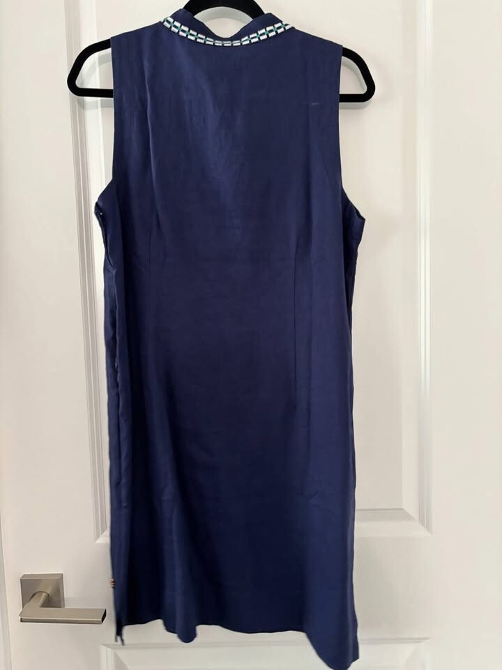 Hatley Marin Shift Dress Large L BNWT Patriot Blue Linen Sleeveless Notch Pocket