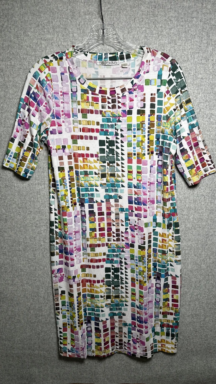 SNO SKINS Medium Printed Pullover Dress Elbow Sleeve Stretch Jersey Multicolor
