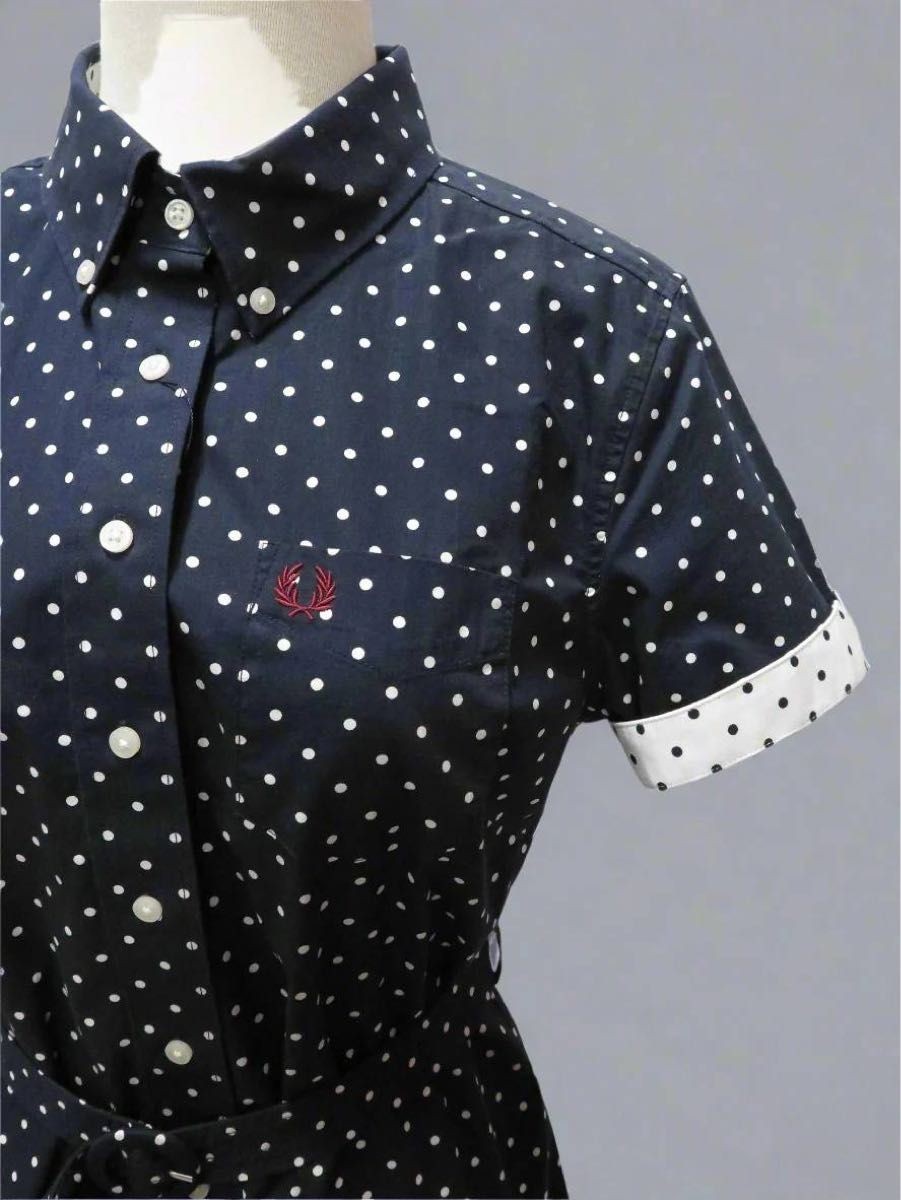 FRED PERRY Fred Perry Dot Pattern Shirt Dress UK8 Short Sleeve