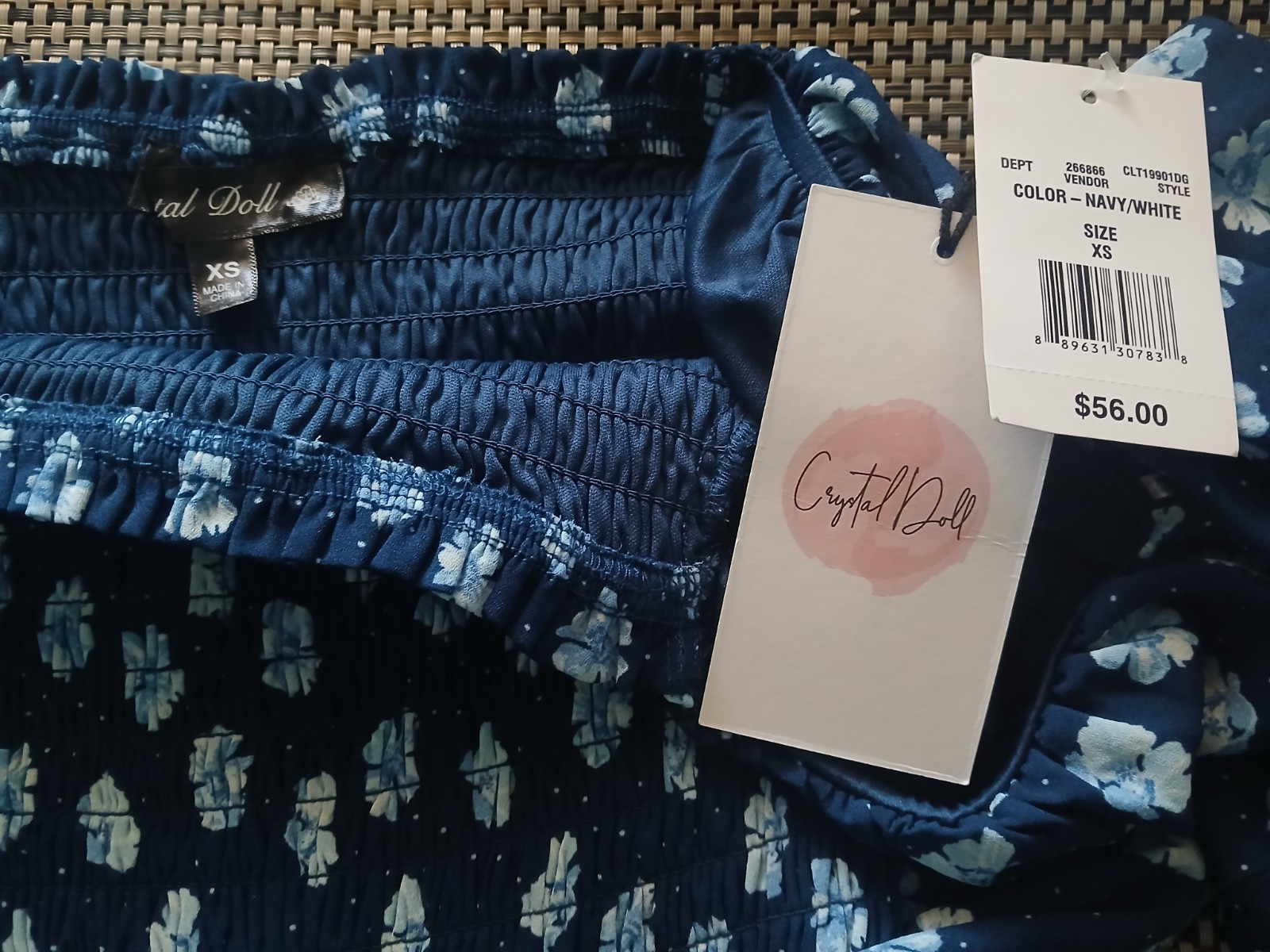 NWT Crystal Doll Blue and White Floral Midi Dress