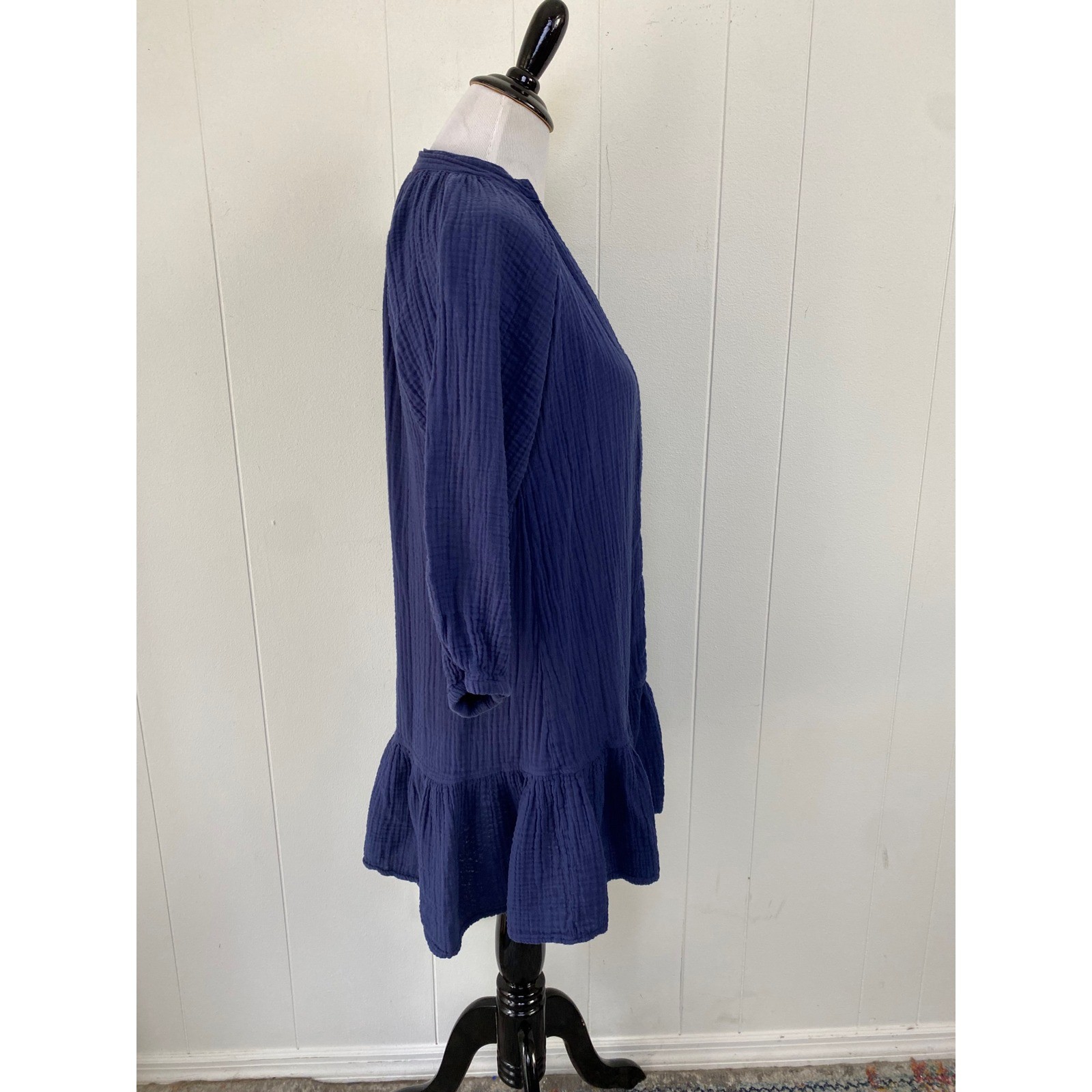 Stark X Womens Size Small Blue Double Gauze Cotton Ruffle Hem Mini Dress Coastal