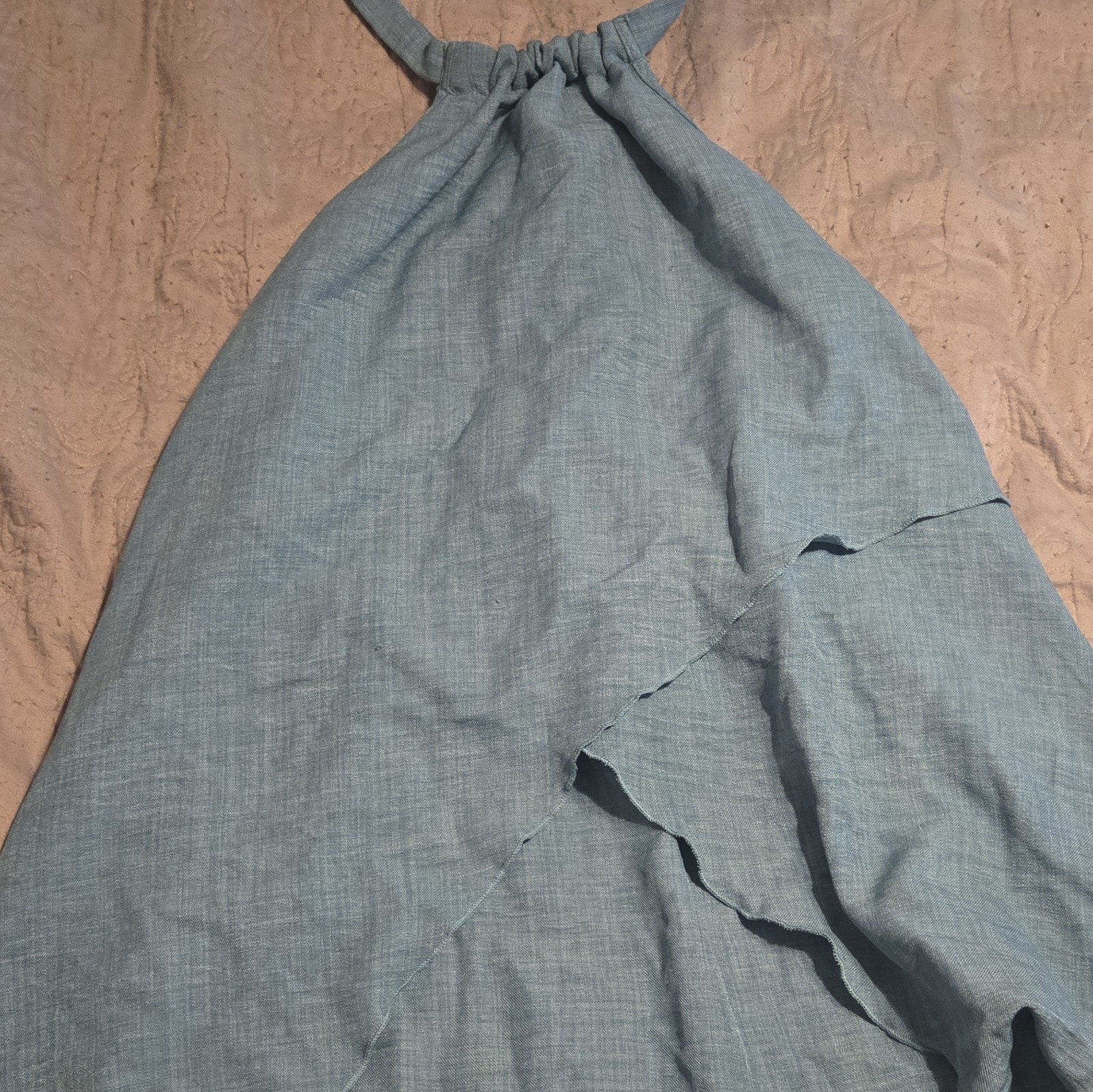 SHEIN Blue Denim Halter Hi-Low Ruffle A-Line Shirt Dress Sleeveless XL