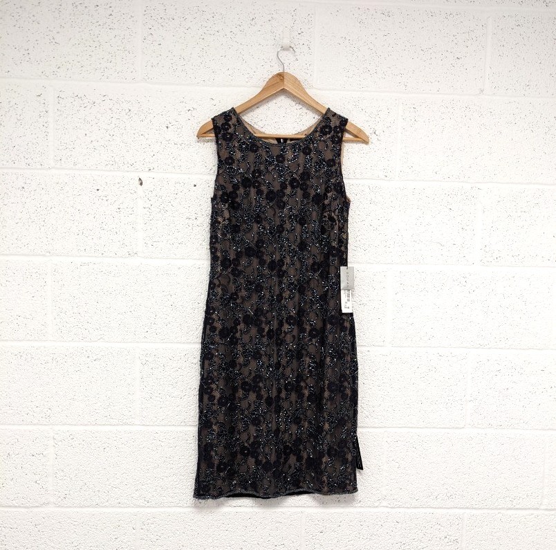 Roman Beaded Embellished Lace Dress Navy Blue Evening Party Size 14 – New
