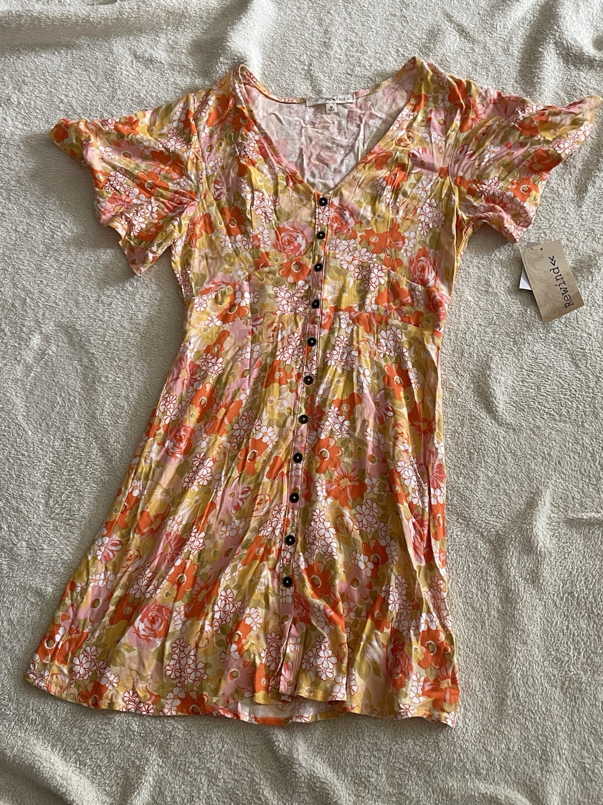NWT Rewind Women Yellow Floral Dress Size M