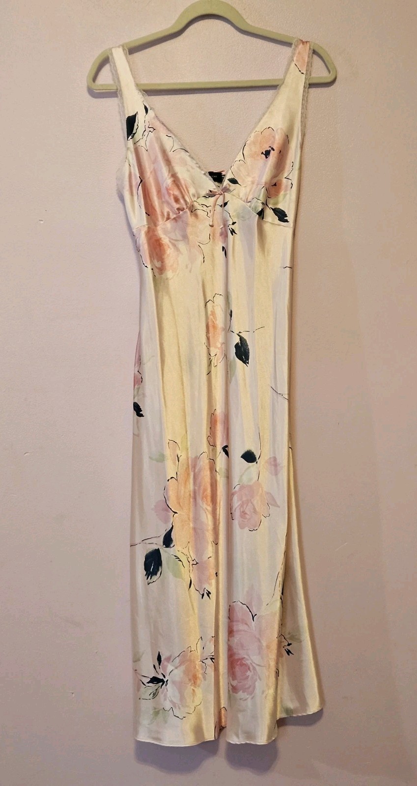 Jones New York Satin Slip Dress Pink Floral Midi Y2K Vintage Medium
