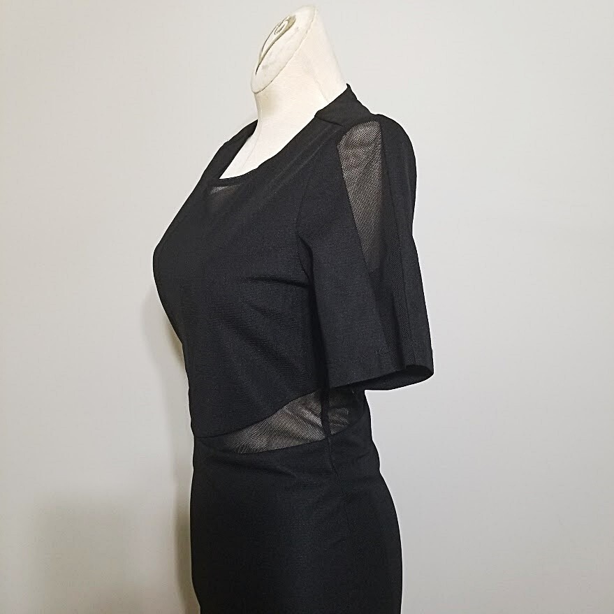 Lucca Couture Black Mesh Panel Bodycon Mini Dress Small Short Sleeve Zipper Back