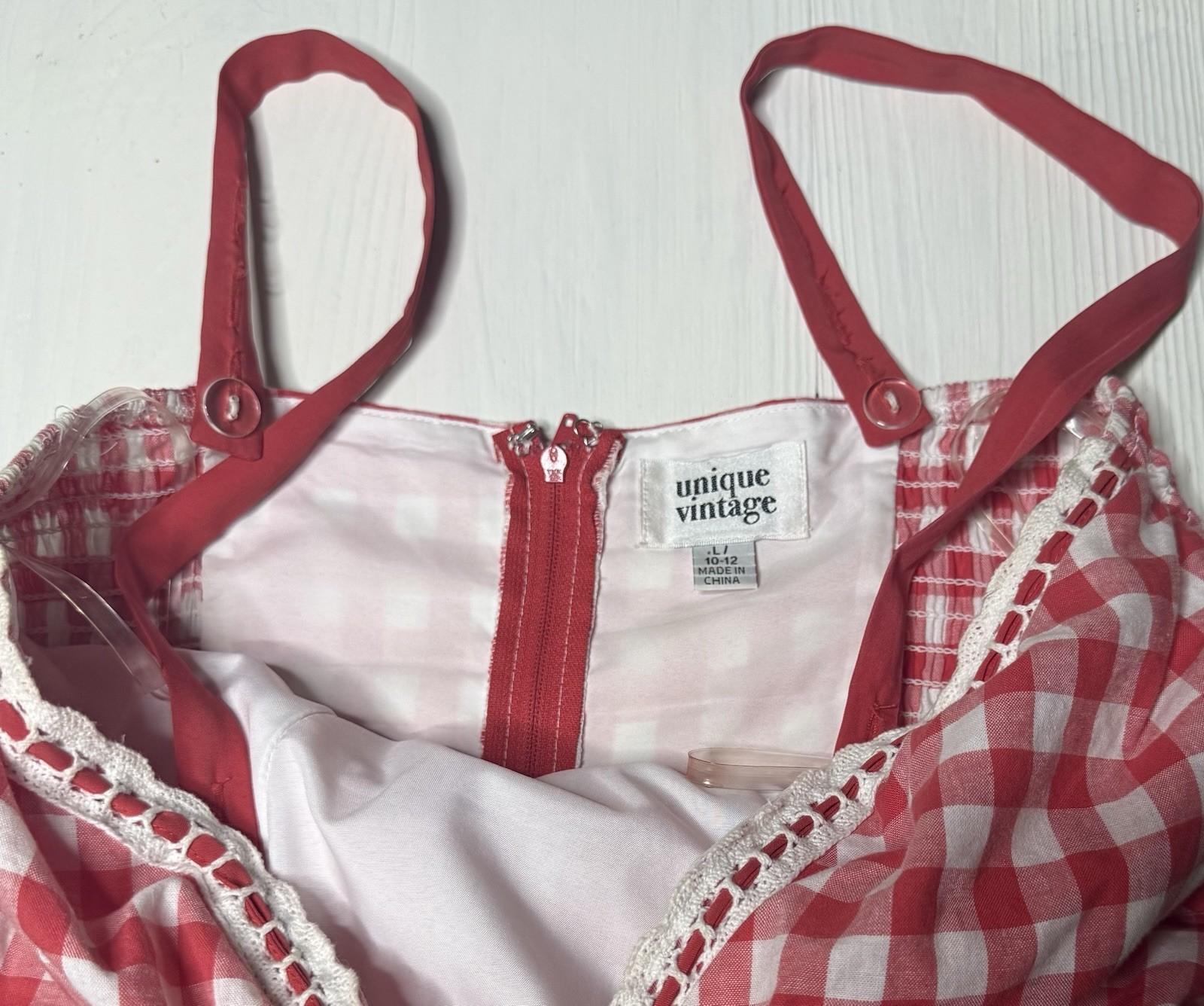 Unique Vintage Brand Gingham Red & White Swing Dress SZ 8-10 Rockabilly Retro