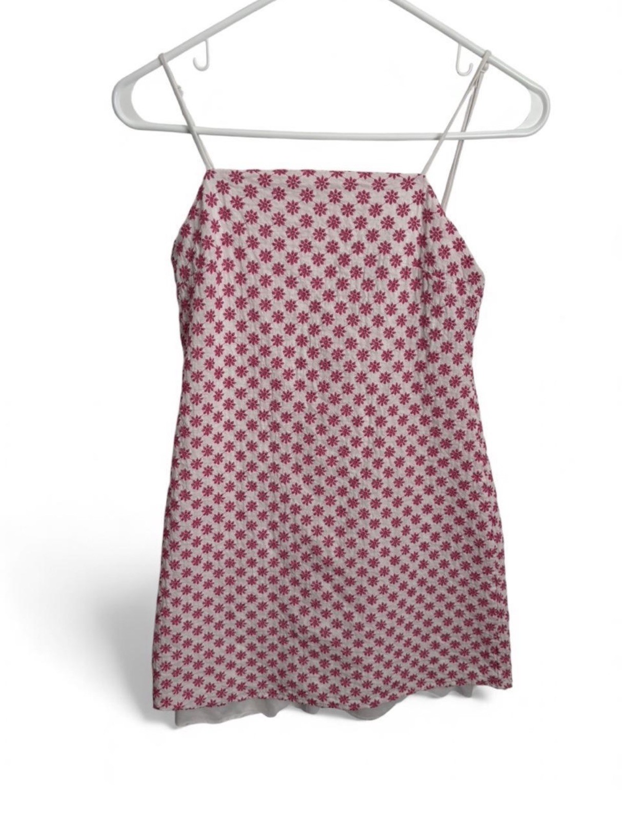 Trixxi Dress Womens Small S Pink White Ditsy Floral Cami Mini Straight Neck