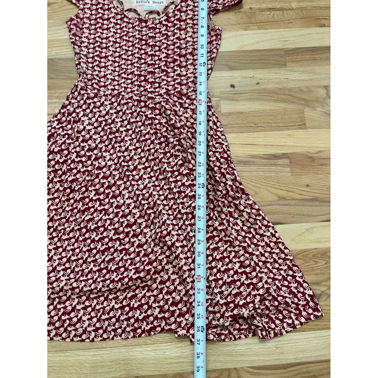 Effie’s Heart Burgundy Squirrel Print Fit and Flare Dress Pockets Small