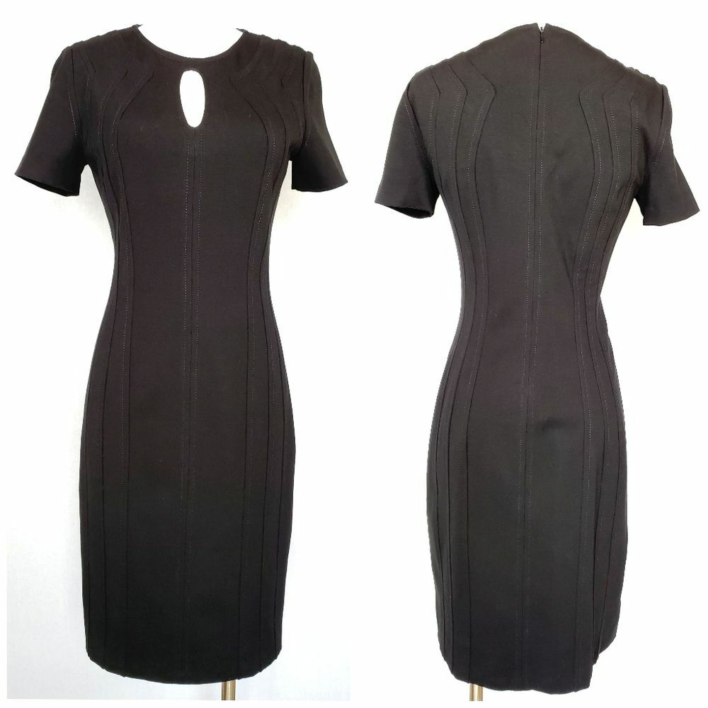 Diane von Furstenberg Kader Sheath Dress 8 Black Seamed Stretch Keyhole Women’s