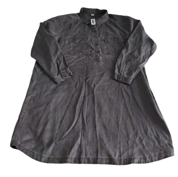 Old Navy 100% Tencel Long Sleeve Shirt Dress in Black Jack Womens XXL