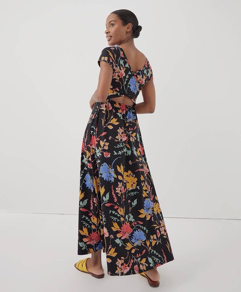 Pact Fit And Flare Crossback Maxi Dress S Nightfall Blooms Organic Boho Floral