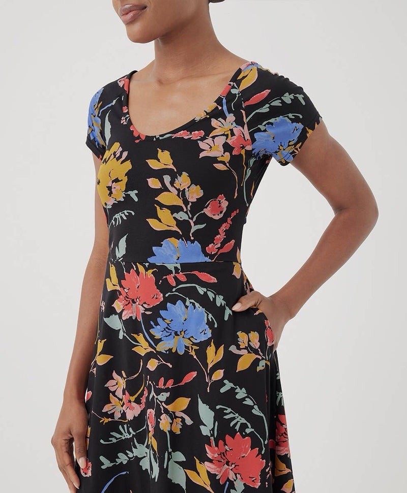 Pact Fit And Flare Crossback Maxi Dress S Nightfall Blooms Organic Boho Floral