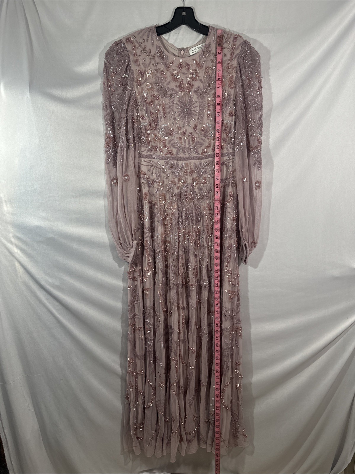 NWT MAC DUGGAL [ 10 ] 93930 Puff Sleeve Embellished A Line Gown Heather J1968