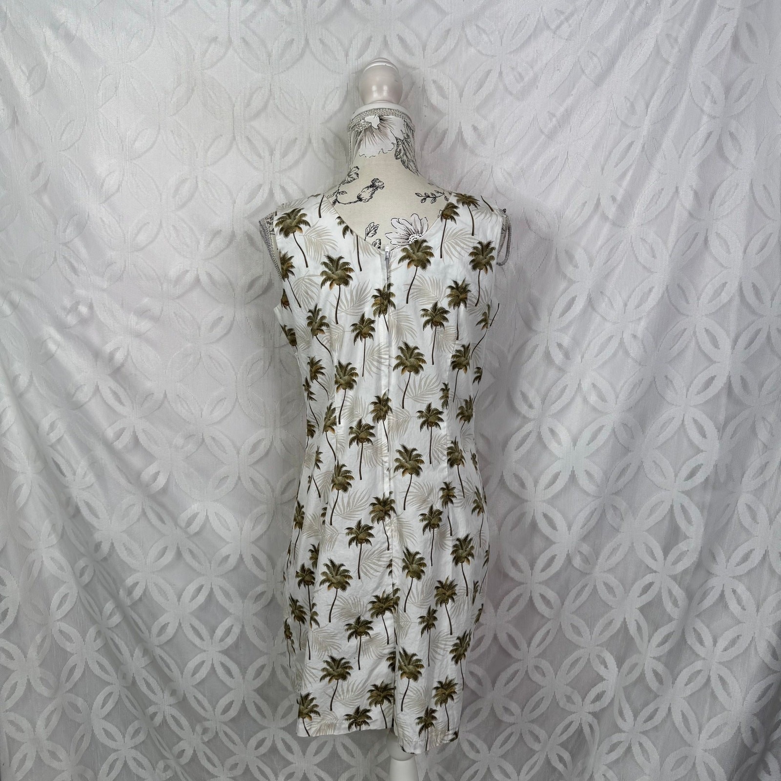 KY’S Made In Hawaii Palm Tree Print Cotton Mini Shift Dress White Green Large