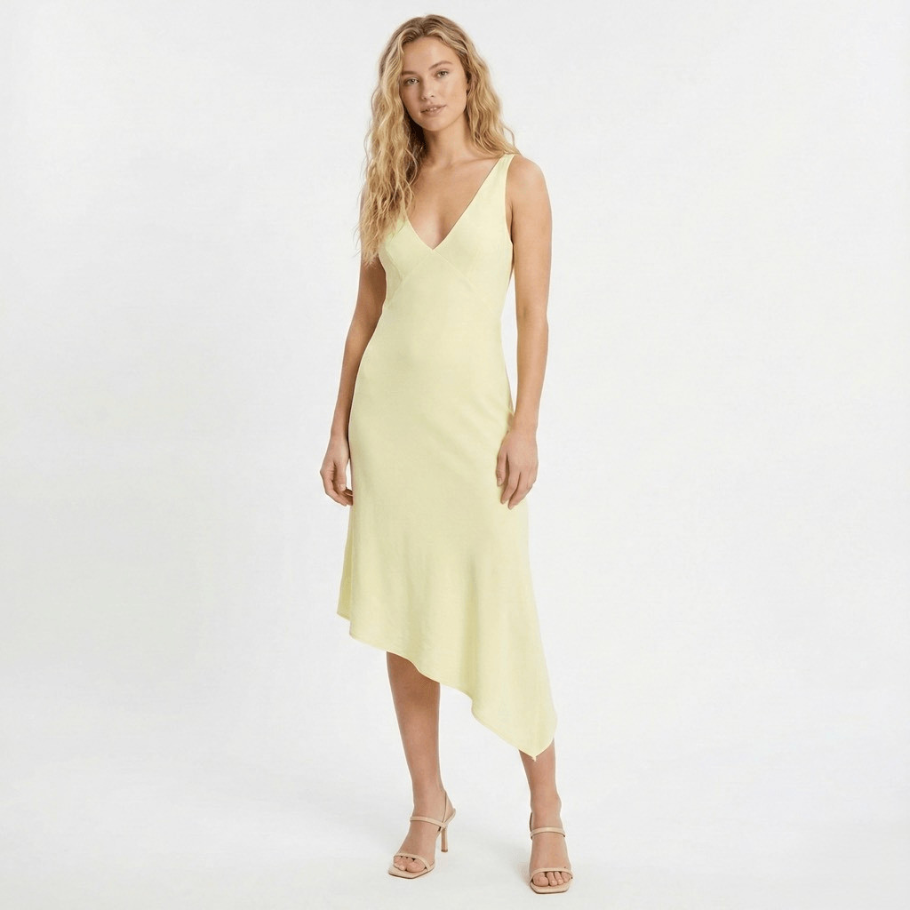 Remain Birger Christensen Gosha Dress 2 Yellow Midi Pastel Wedding Guest Scandi