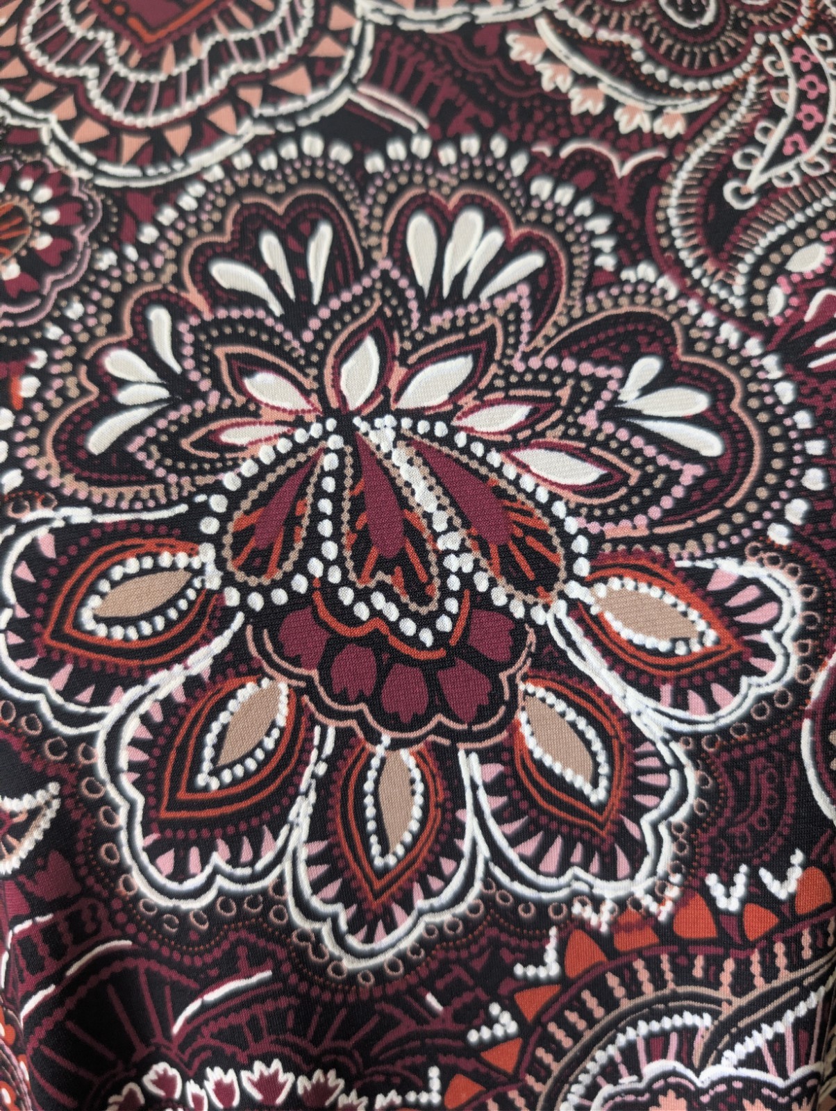 Perceptions Paisley 3/4 Ruffle Sleeve Midi Dress Burgundy