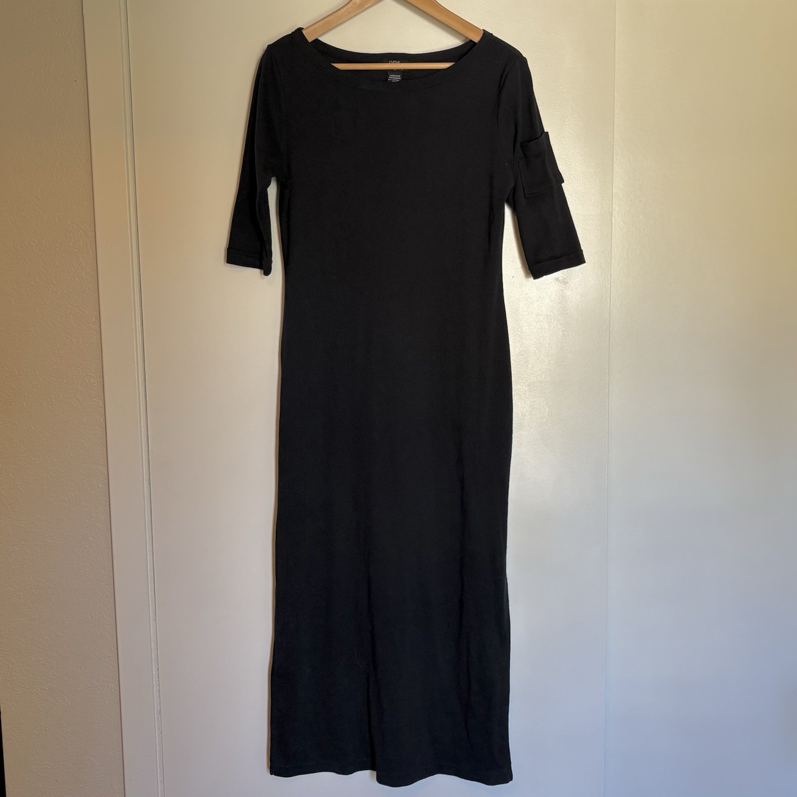 One Step Up Black Knit Maxi Dress w/Side Slits sz. M