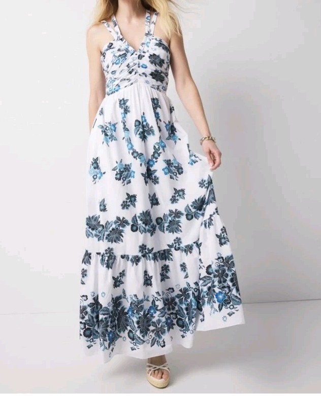 White House Black Market 100% Cotton Strappy Floral Maxi Dress NWT $200 14