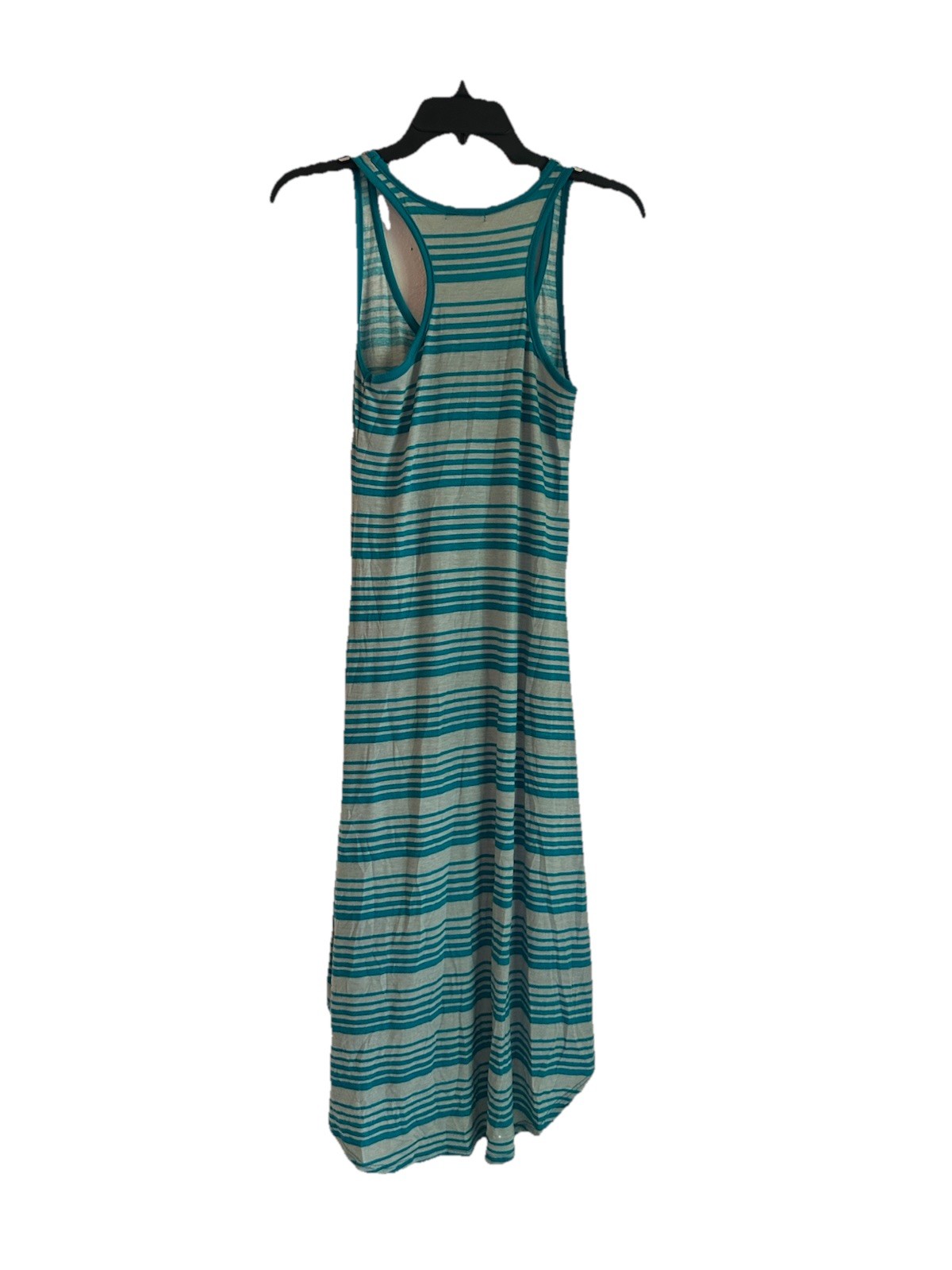 Ambiance Apparel Striped High Low Tank Dress Large Teal Gray Racerback NWT