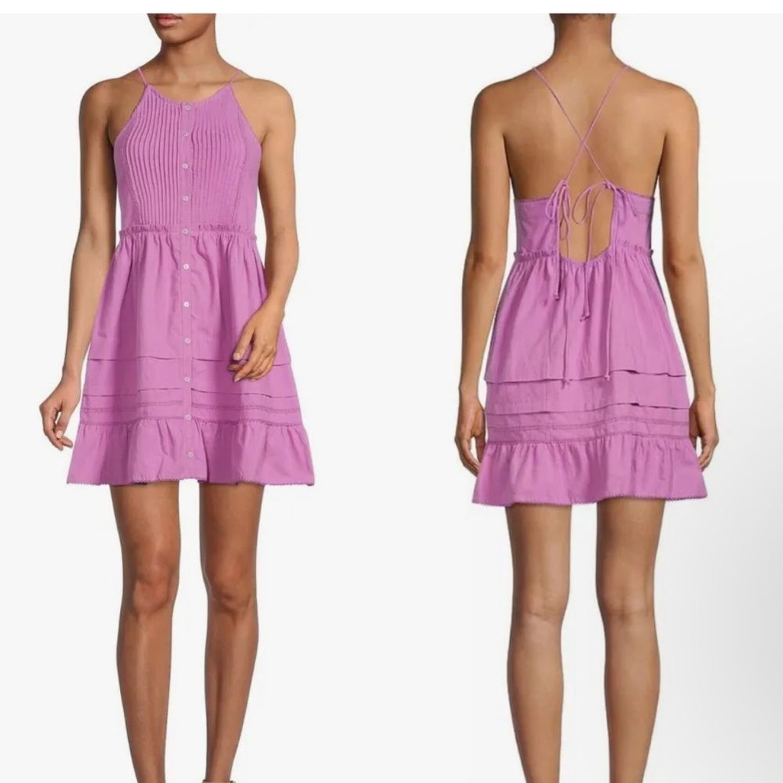 Free People Lilac Halter Button-Front Sundress