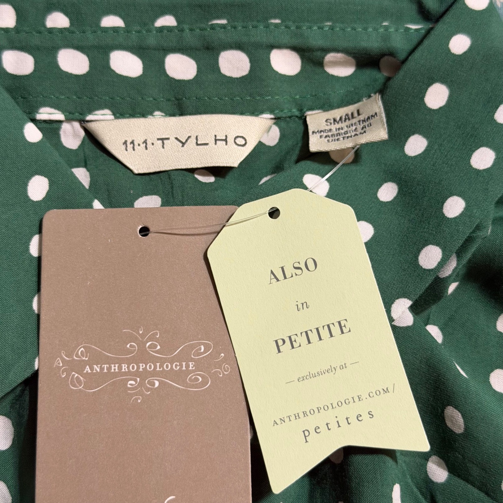 NWT 11 1 Tylho Polka Dot Green Sleeveless Shirt Dress Midi Fit Flare Size Small