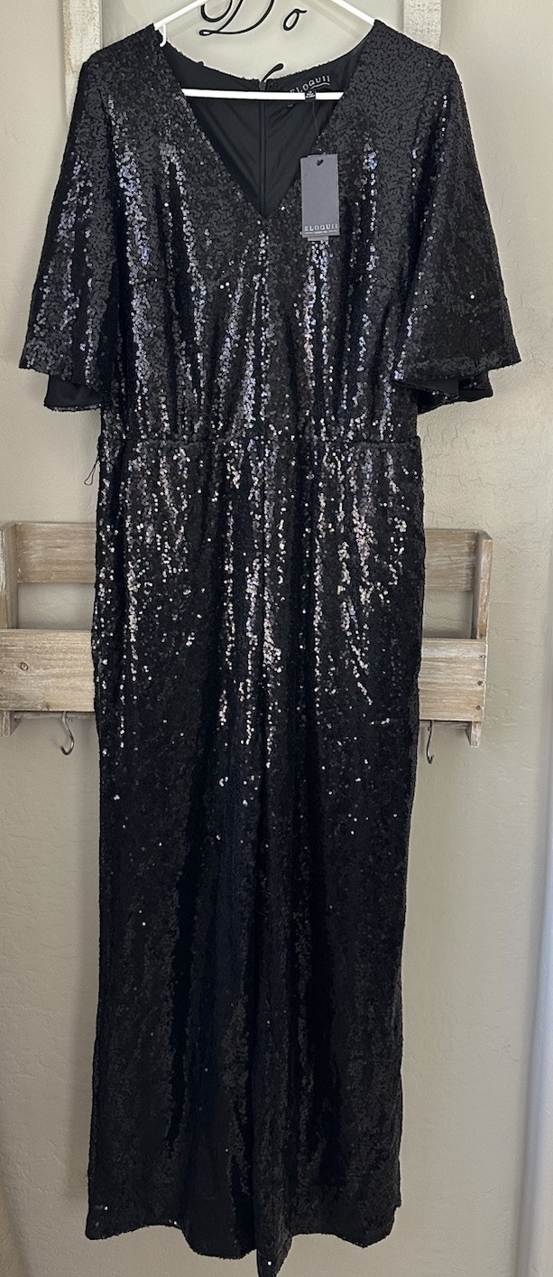 Eloquii Black Jumpsuit Formal Dress Sequin Glitter Sparkle Embellished Party 14