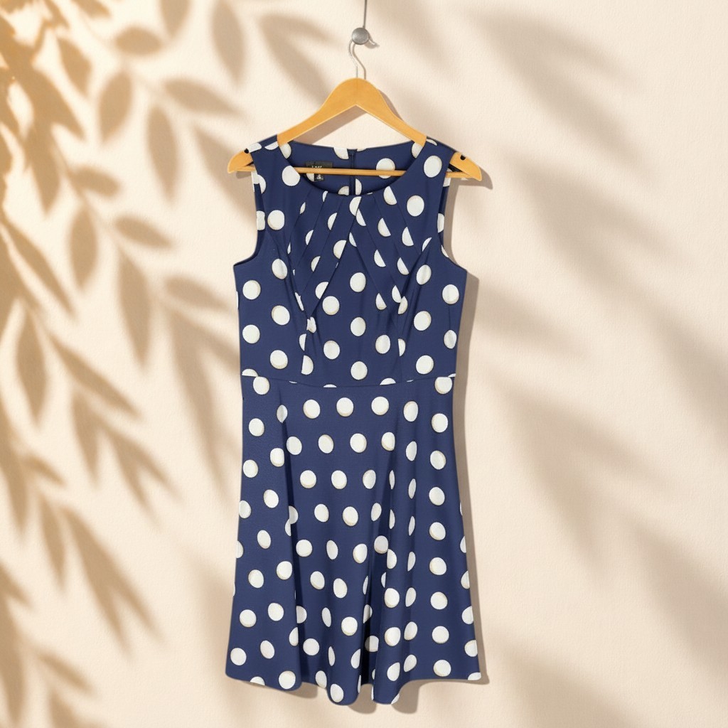 Alyx Dress Women 12 Blue Polka Dot Sheath Midi Zipper Sleeveless Round Neck