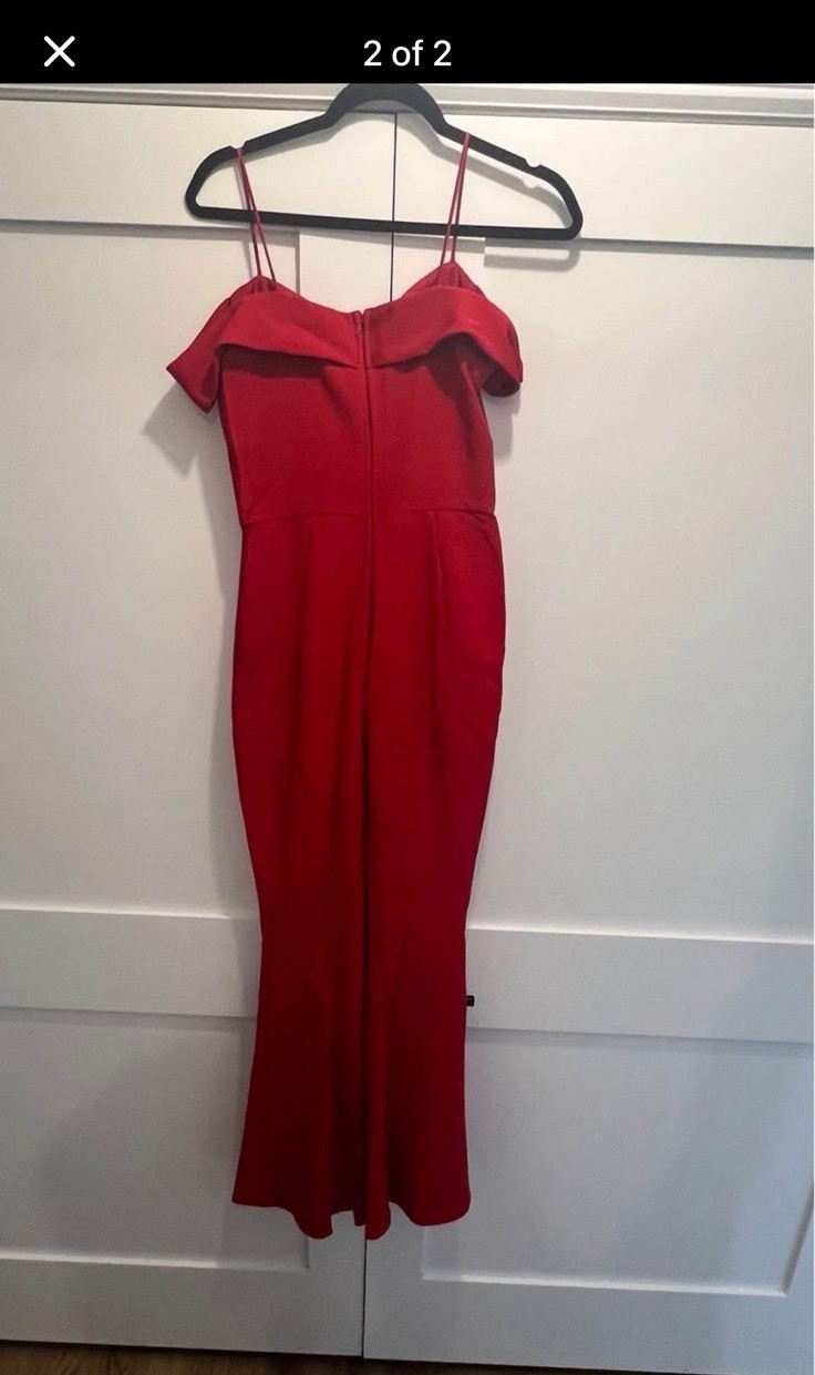Red Off-Shoulder Ruffle Strappy Bodycon Midi Dress Solid Zip, Women’s M