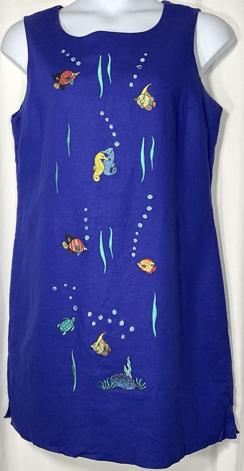 Ultra Dress Purplish Blue Sz 16 (?) Embroidered Nautical Lined EVC