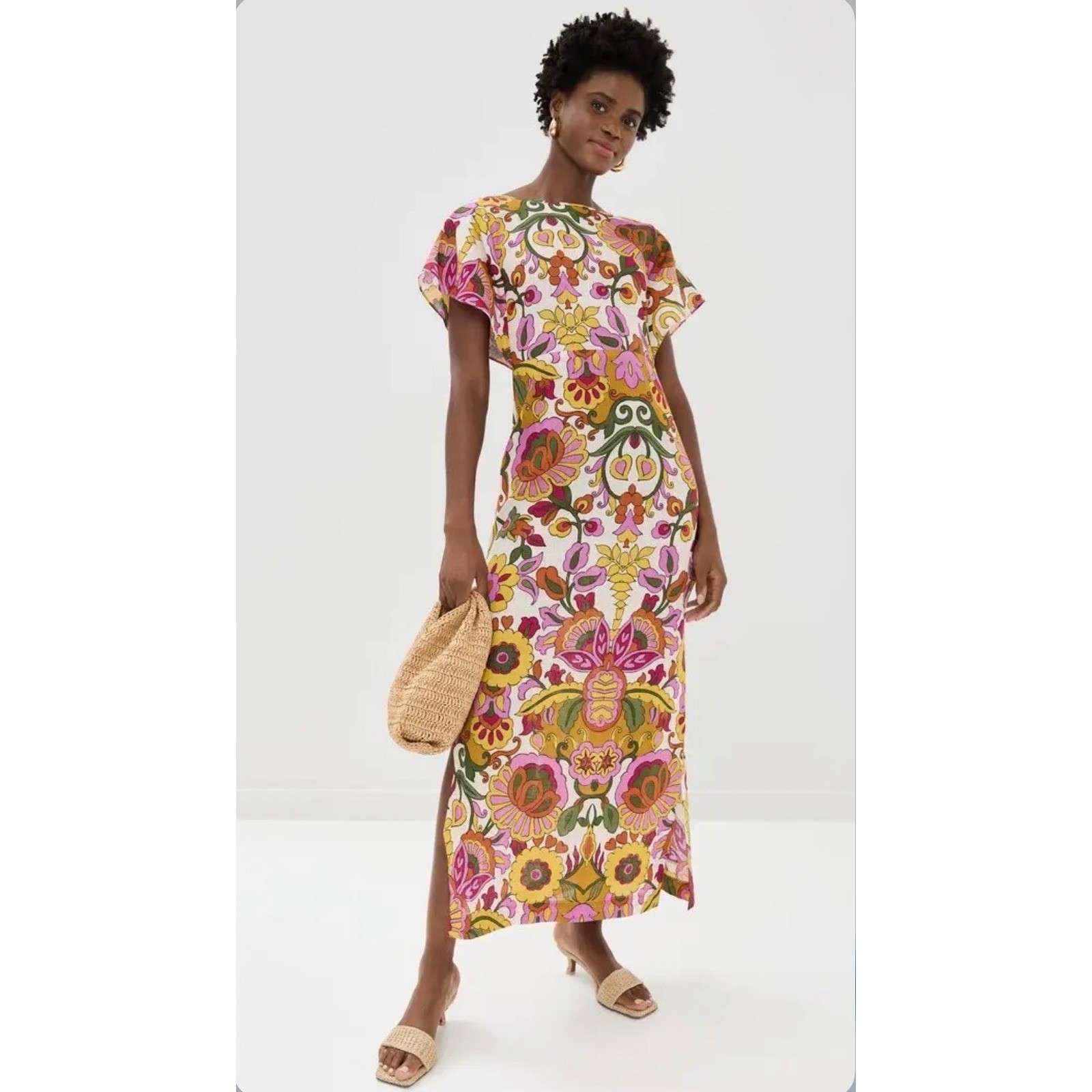 MISA Los Angeles Lalita Floral Paisley Cotton Maxi Dress Size Medium Boho Slit