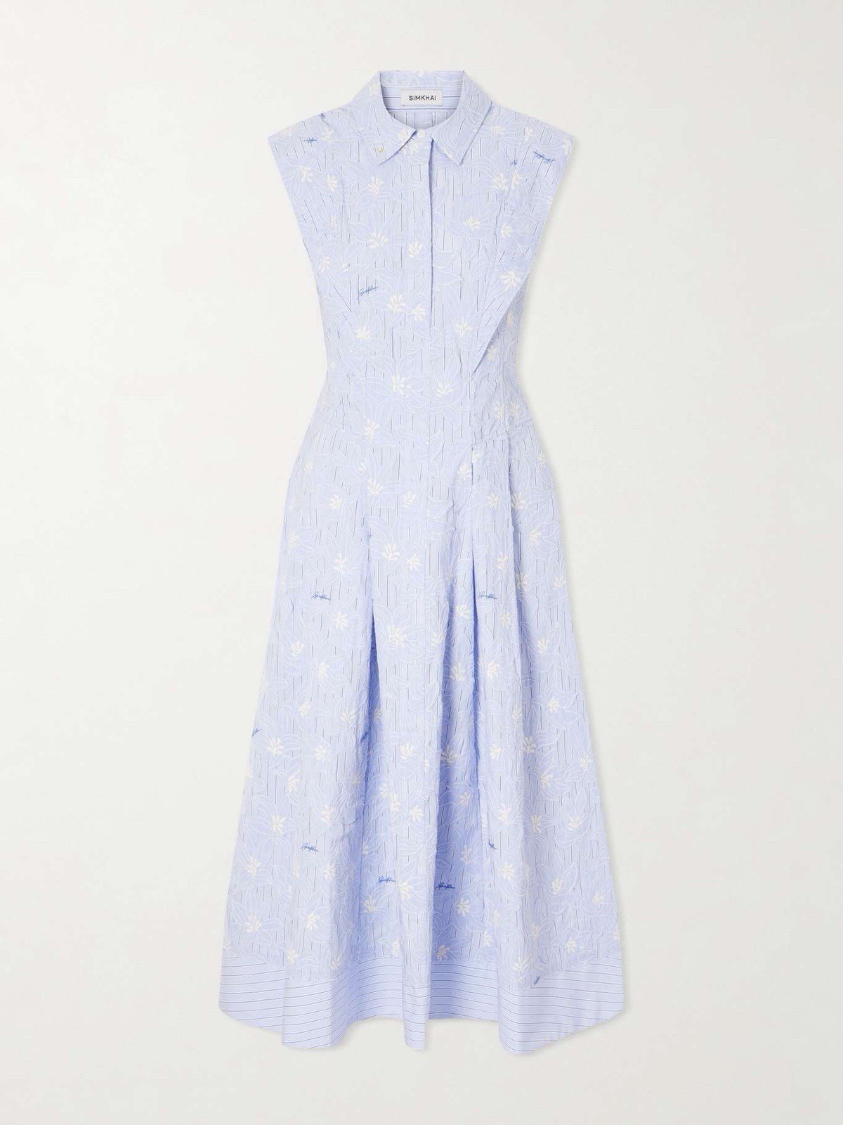 simkhai Neri embroidered striped cotton-poplin midi dress $960 Size 6
