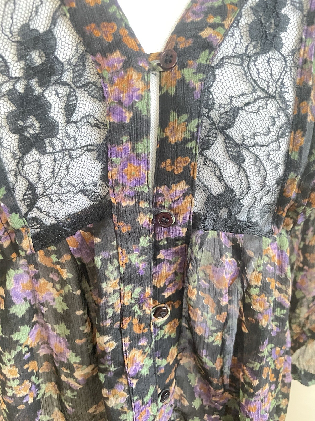 Buckle Daytrip Floral Sheer Tunic Mini Dress V-Neck 3/4 Sleeve