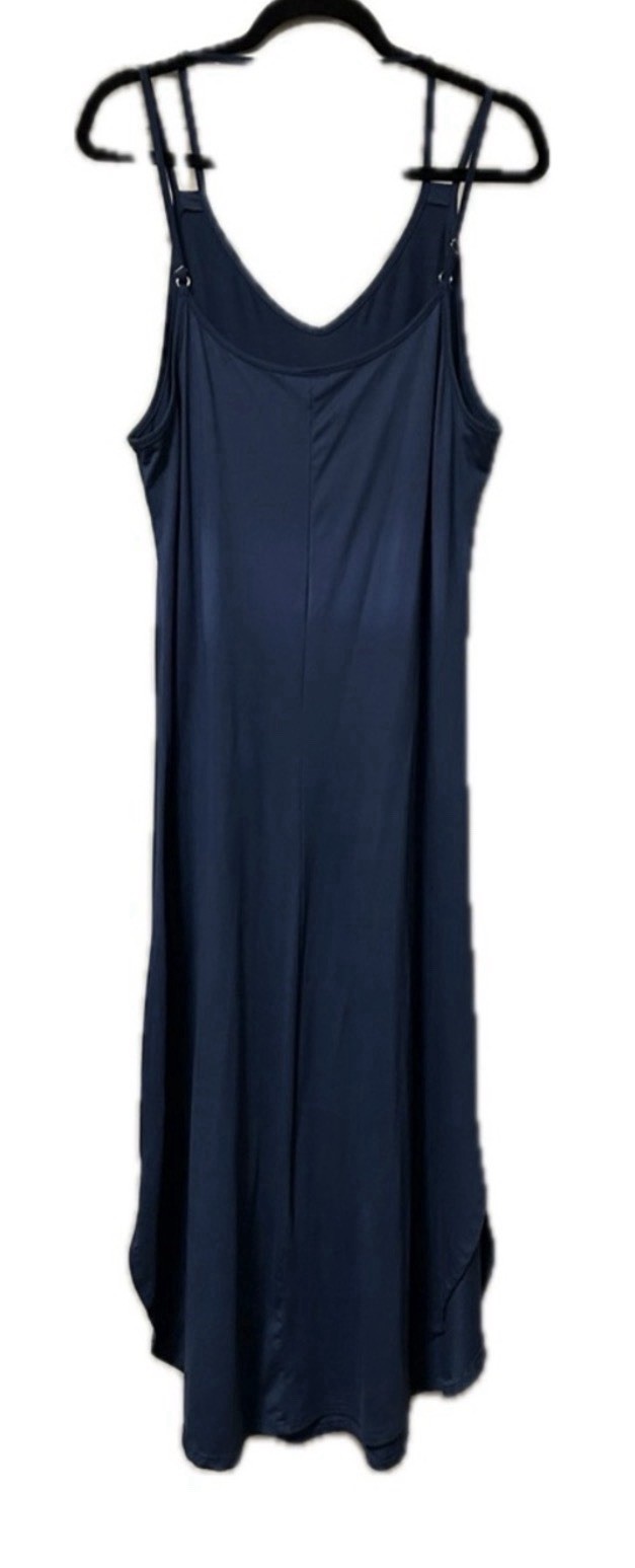 Women’s L Blue Solid V-Neck Strappy Sleeveless Maxi Slip Dress Polyester