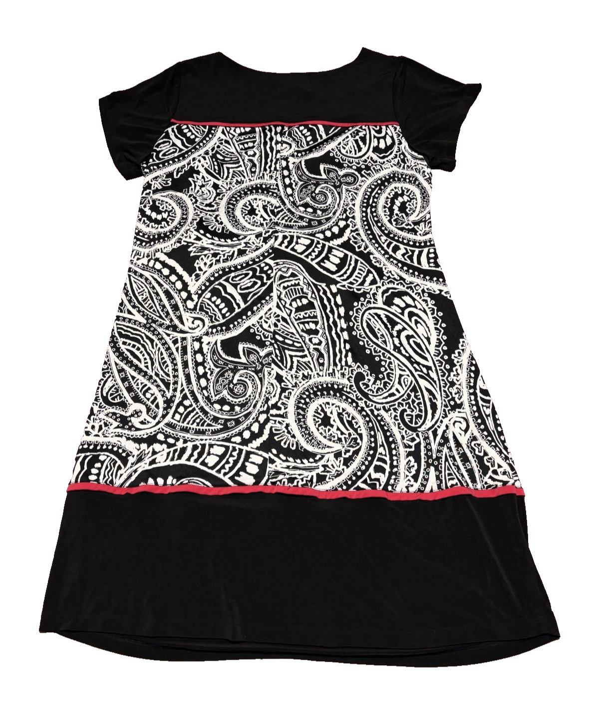 Shelby & Palmer Womens Black & White Paisley with Red Trim Sleeve Dress XL / 1X