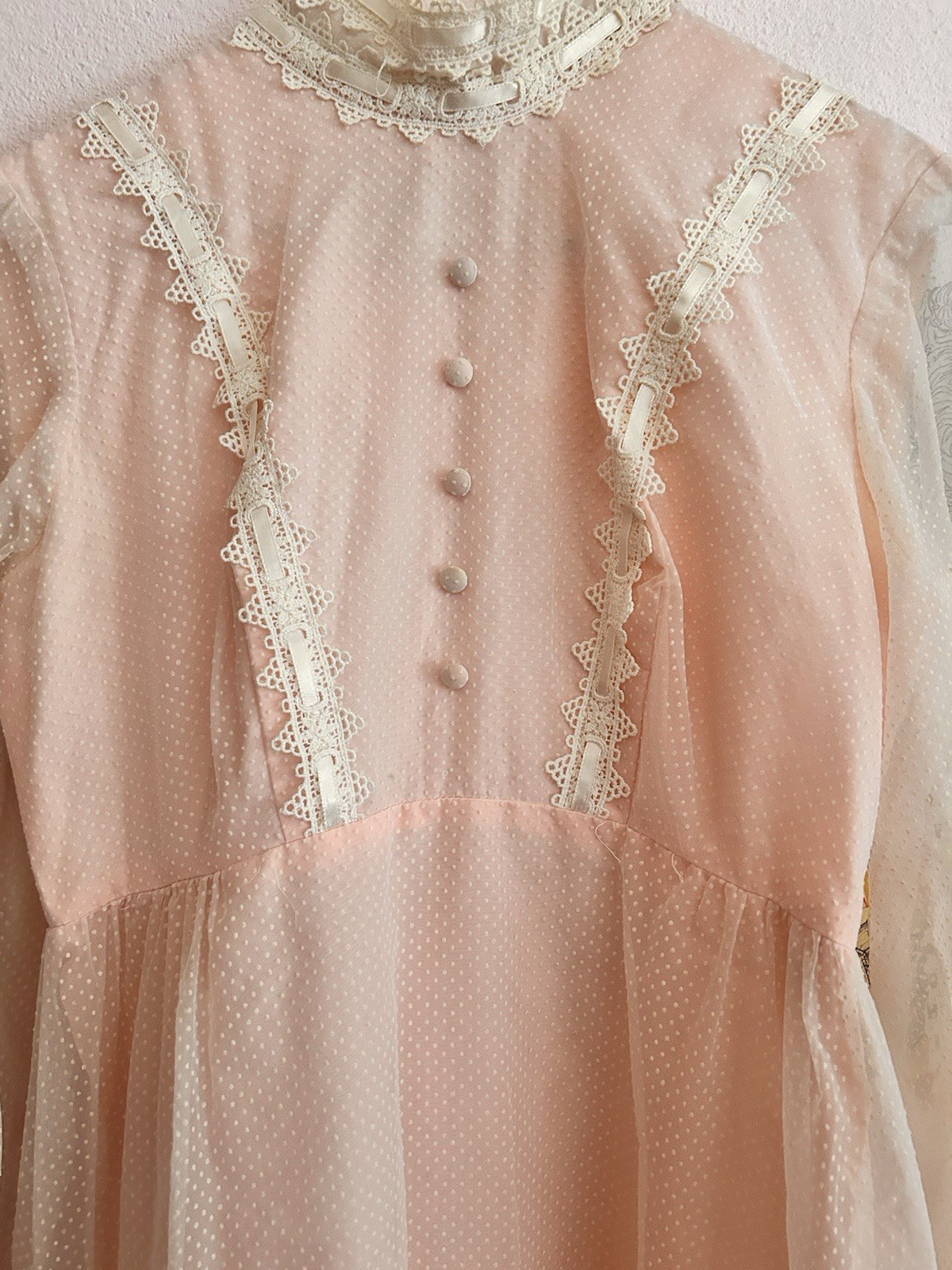 Amazing Southern Gothic Union Made Dress From 1900 Pink with Lace and Ruffles S