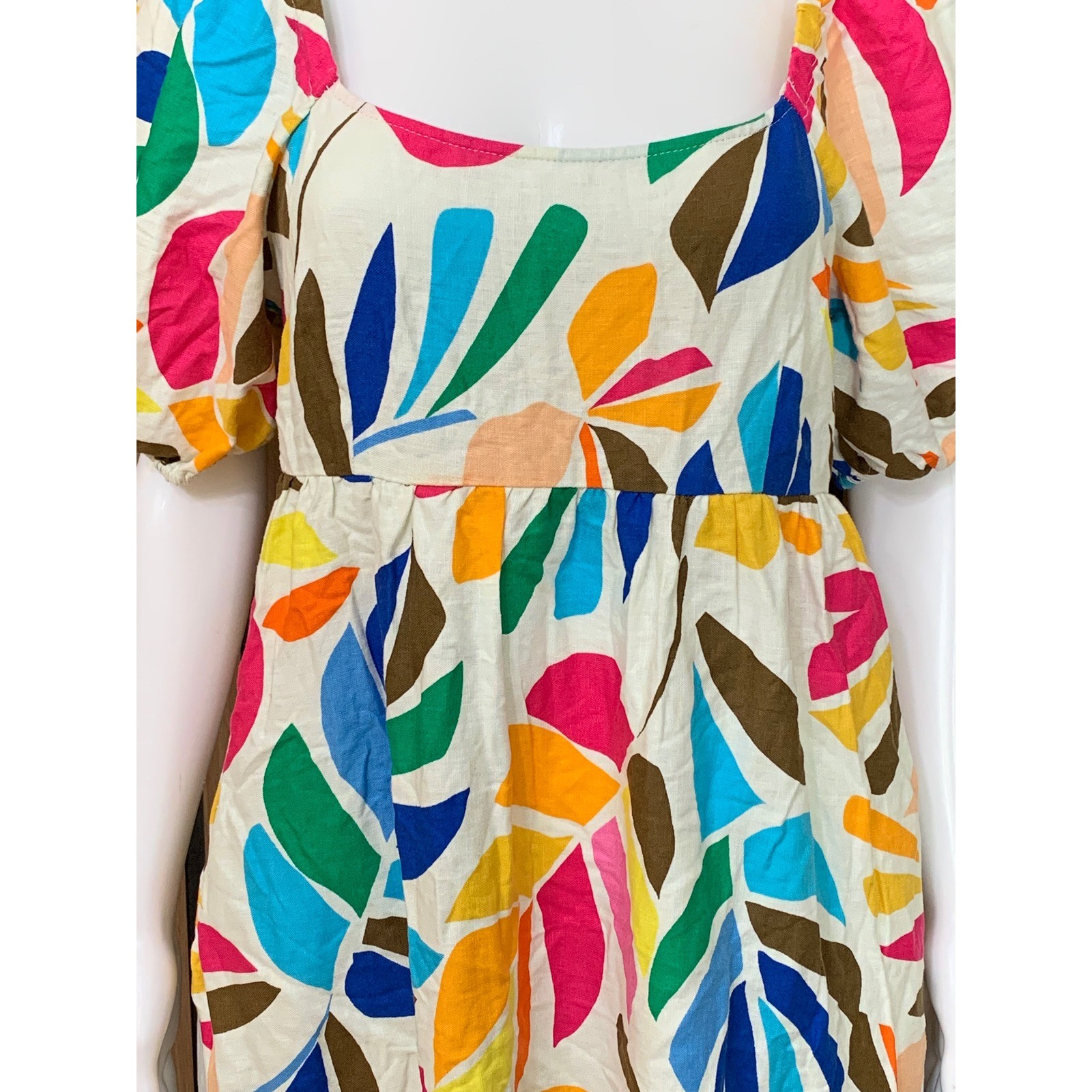 Tabitha Brown for Target Multi-Color Tropical Leaf Puff Sleeve Midi Dress M NEW