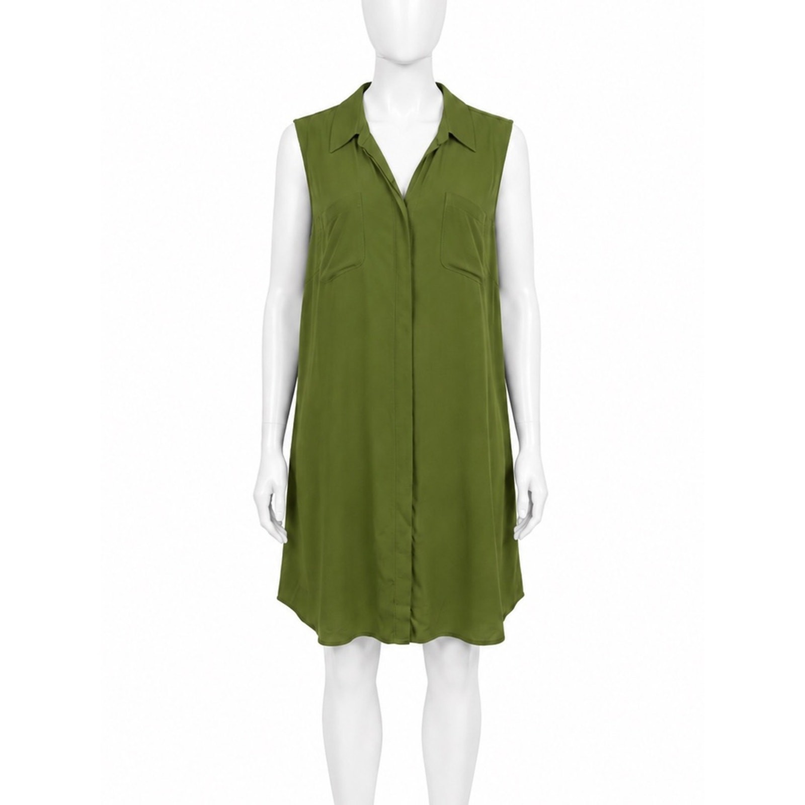 Sonoma Olive Green Sleeveless Shirt Dress Large NWT Collared Pockets Rayon