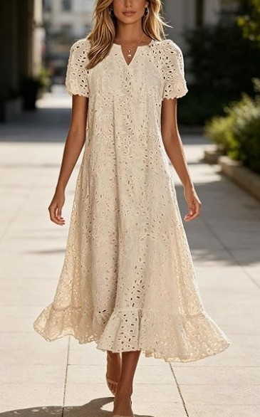 NWT CHOUYATOU Size Medium eyelet lace Ruffle Hem Midi tunic dress with pockets