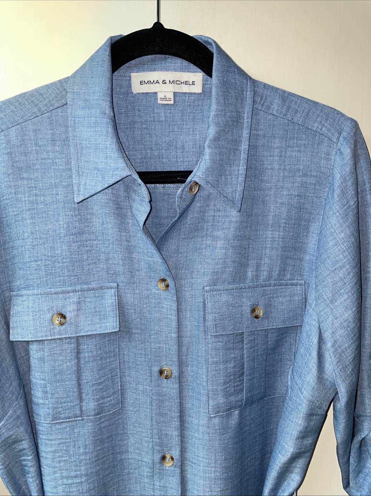 Emma And Michelle Large Blue Chambray Polyester Shirt Dress Women’s