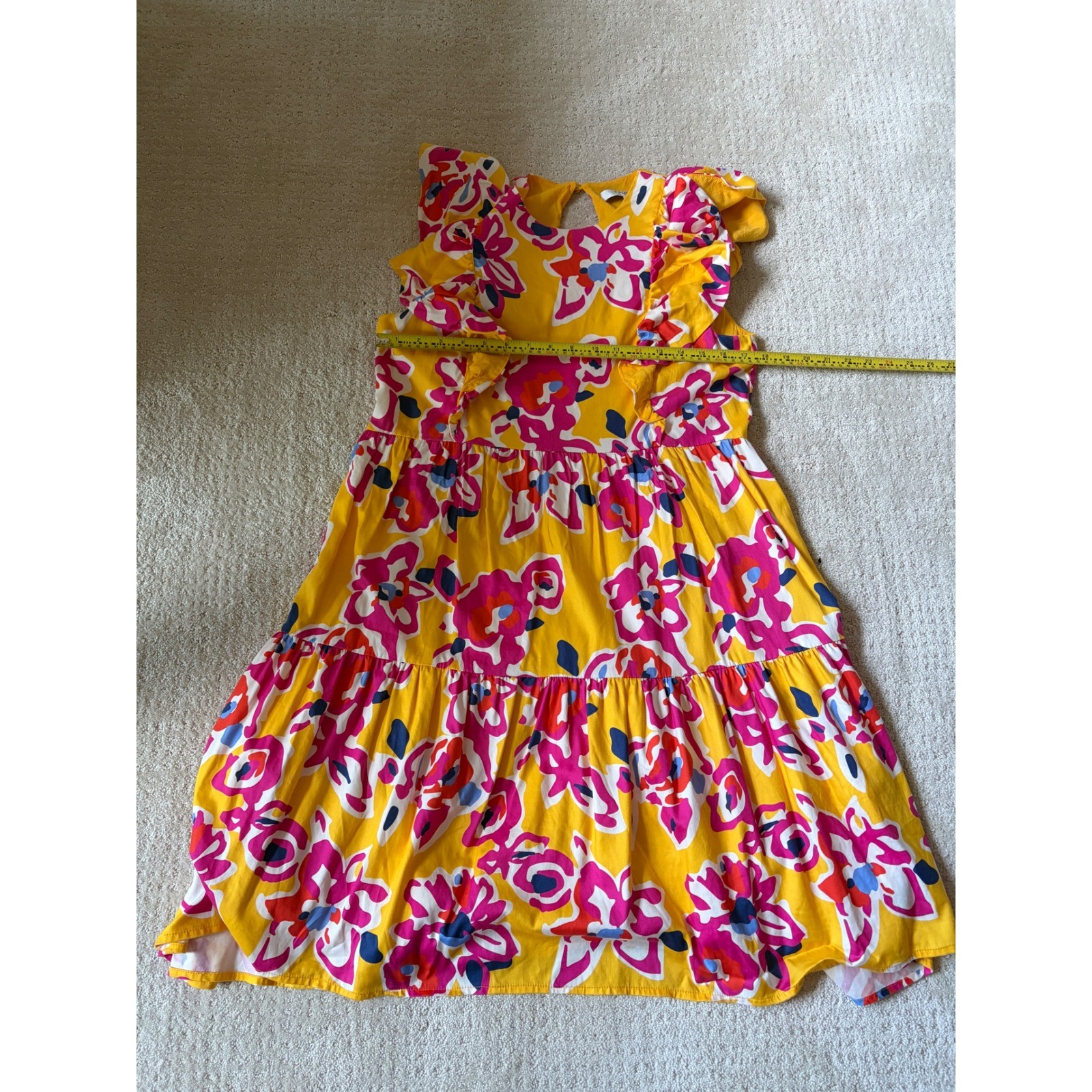 Crosby by Mollie Burch Yellow Floral Tropical Ruffle Tiered Midi Dress Size M