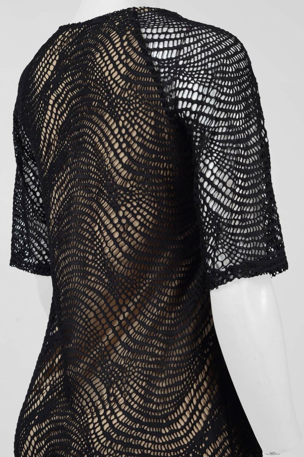 Trendmakers Crochet Fringe Hem Party Dress Size XL Black on Nude NWT $89
