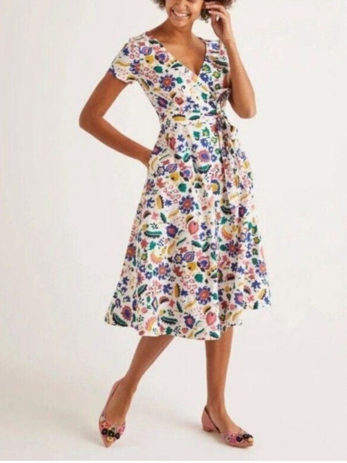 NWT Boden Olive Tropical Retreat Faux Wrap Cotton Dress UK 6 US 2