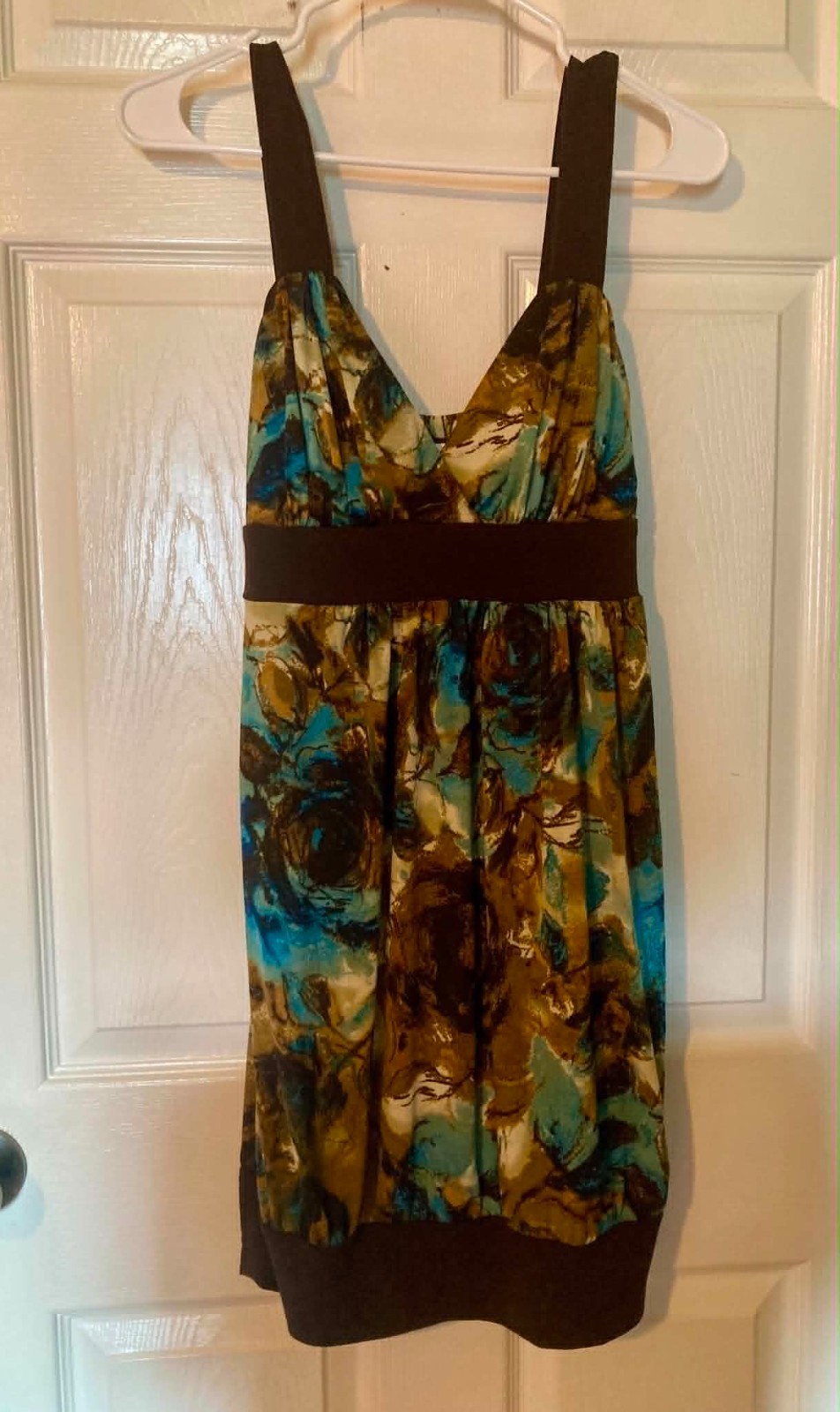 Studio Y Brown and Turquoise Floral Bubble Dress ties in Back Size Medium