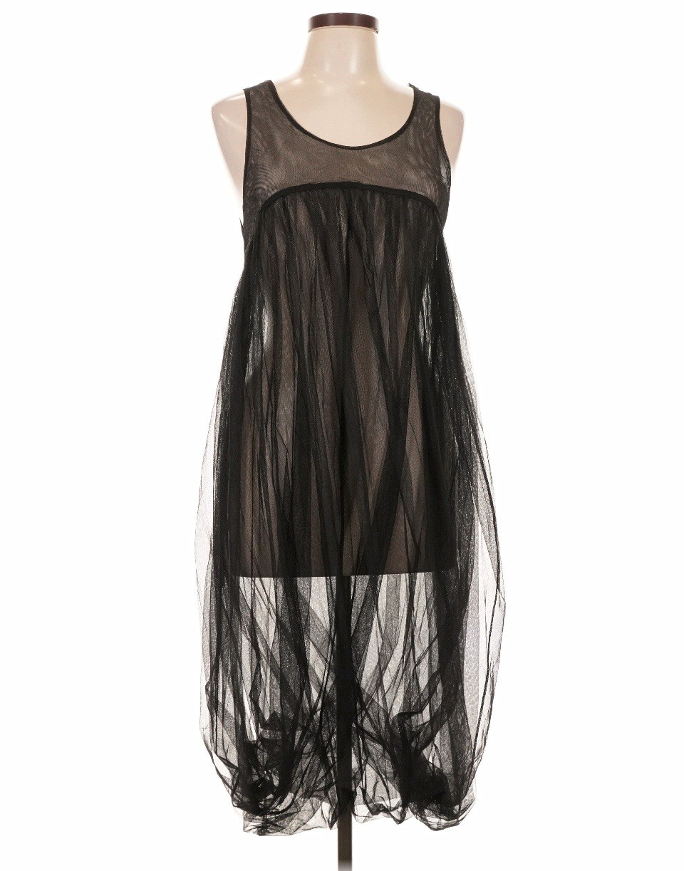 Lilith Paris Black Sheer Tulle Bubble Hem Midi Dress France Avant Garde L