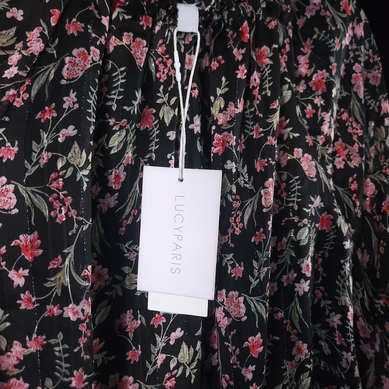 LUCY PARIS Imelda Dark Floral Print Dress Medium Black Long Sleeve NWT $108
