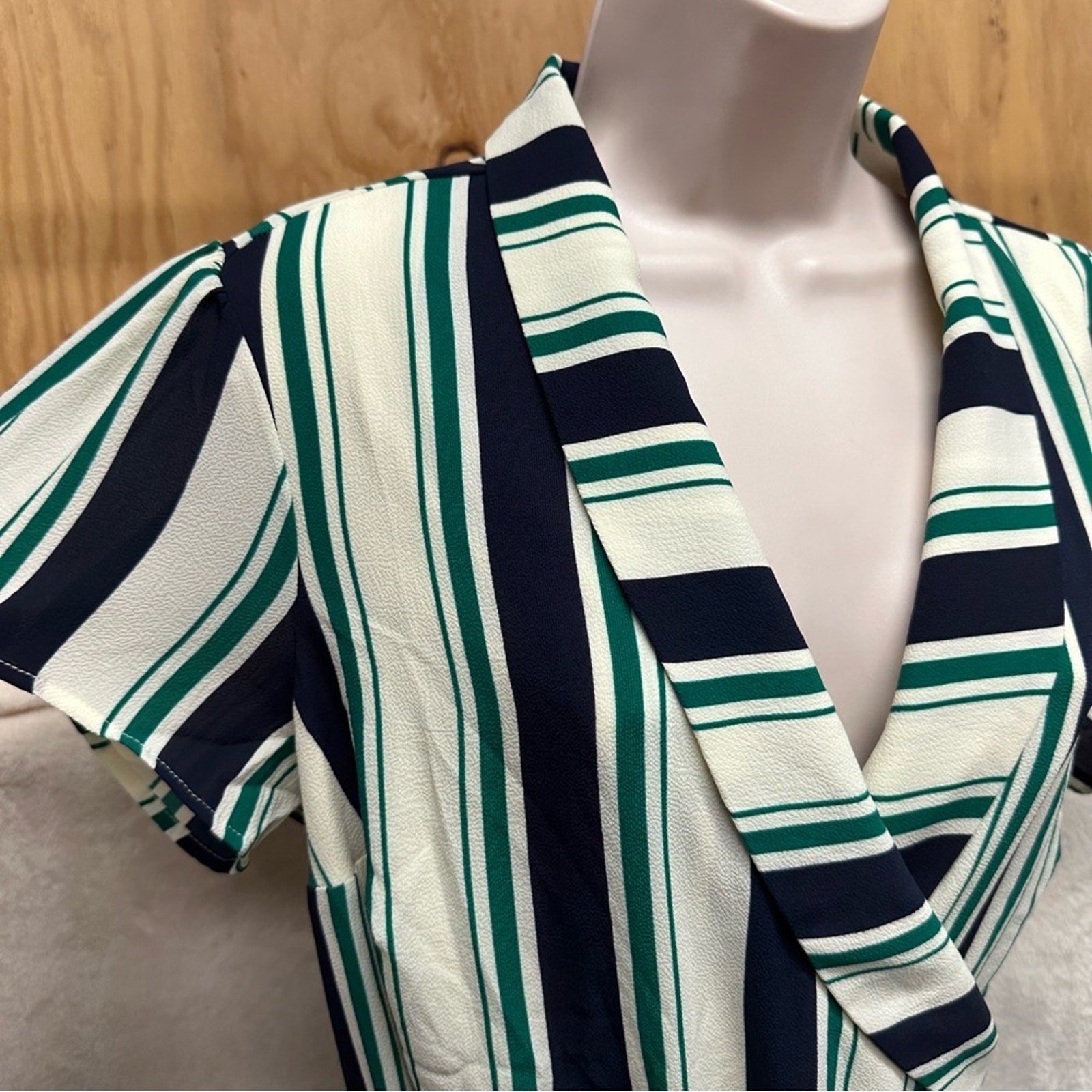 ModCloth Vertical Striped Wrap Dress Green Blue Womens 2x mod pin up